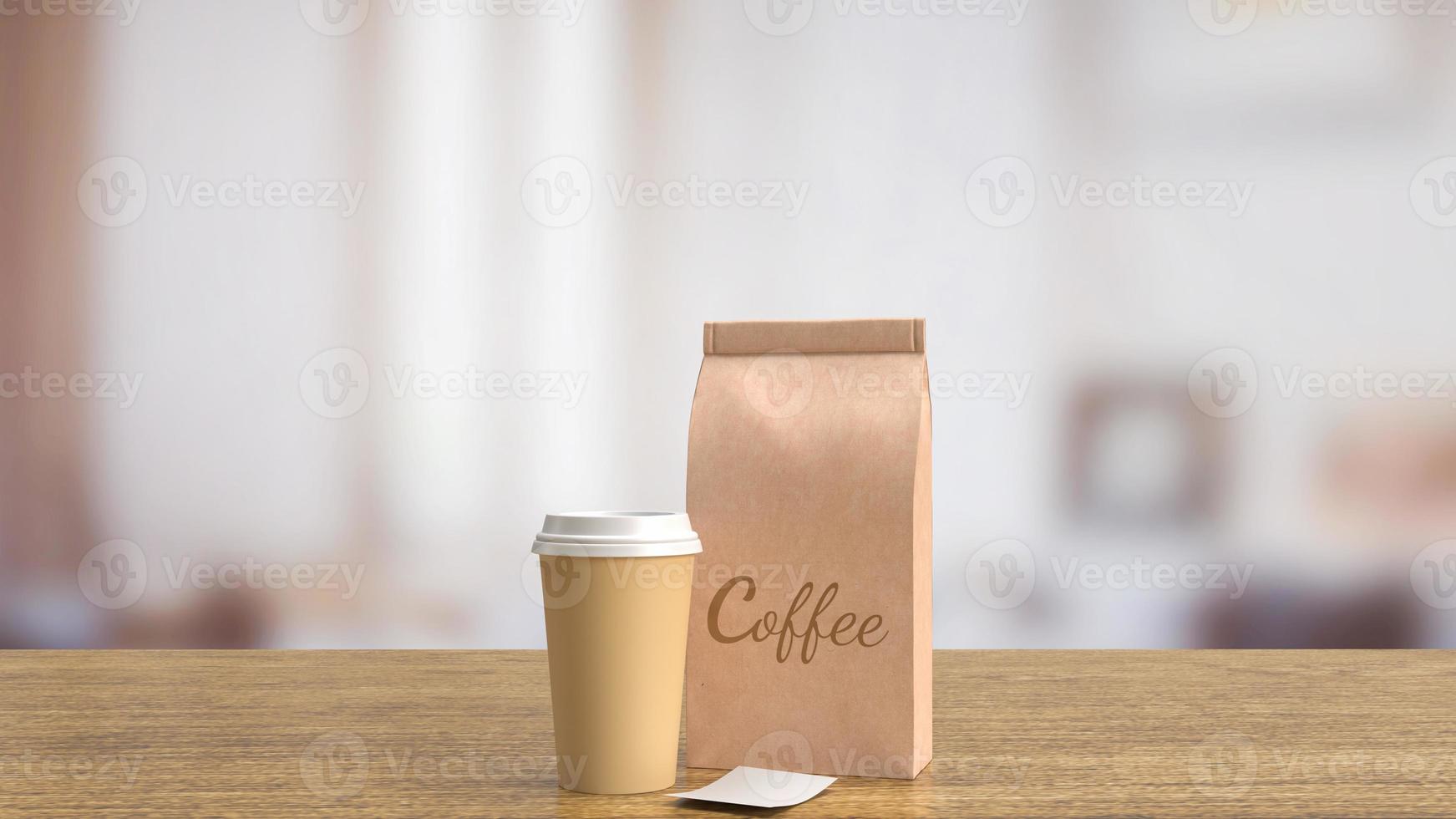 The coffee cup on wood table for hot drink concept 3d rendering photo