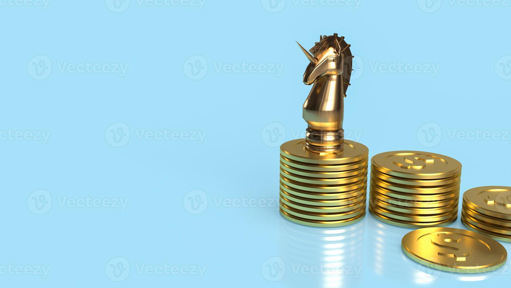 The unicorn and gold coins for start up or business concept 3d rendering photo