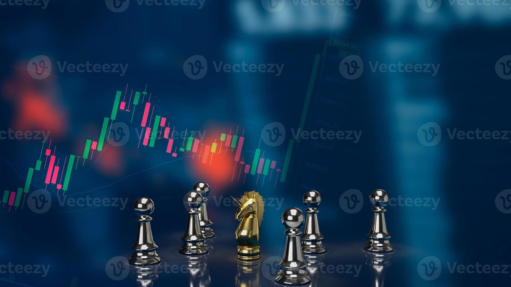The gold unicorn chess on business background 3d rendering photo