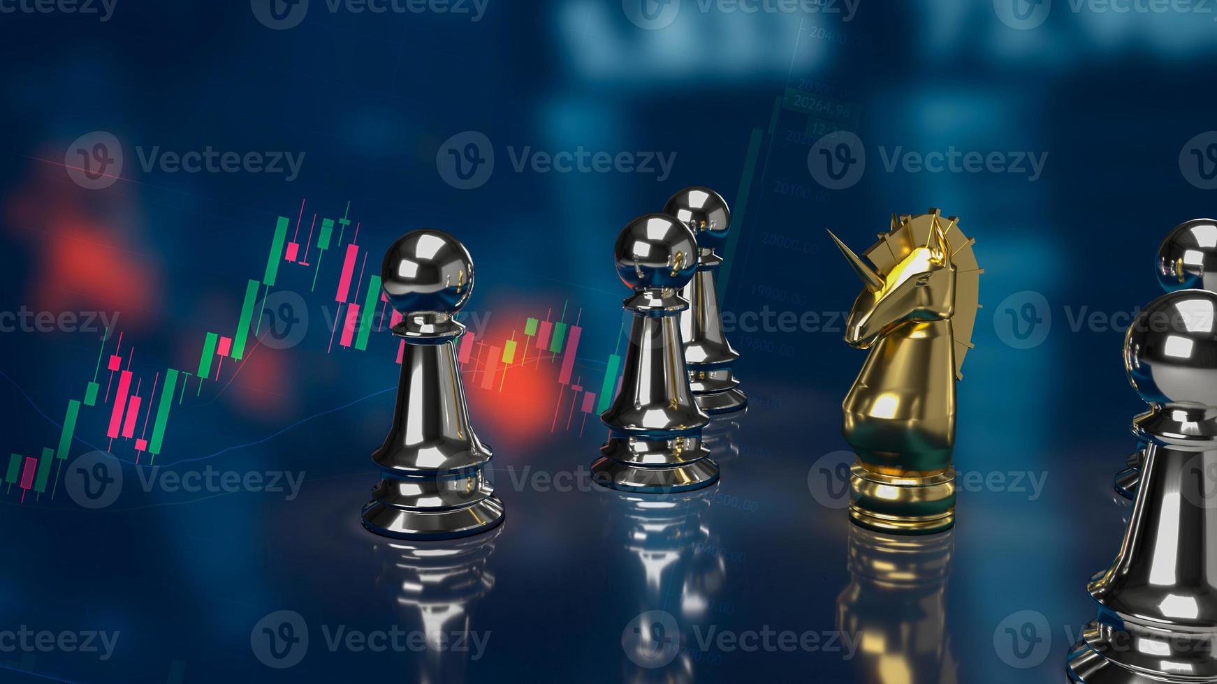 The gold unicorn chess on business background 3d rendering photo
