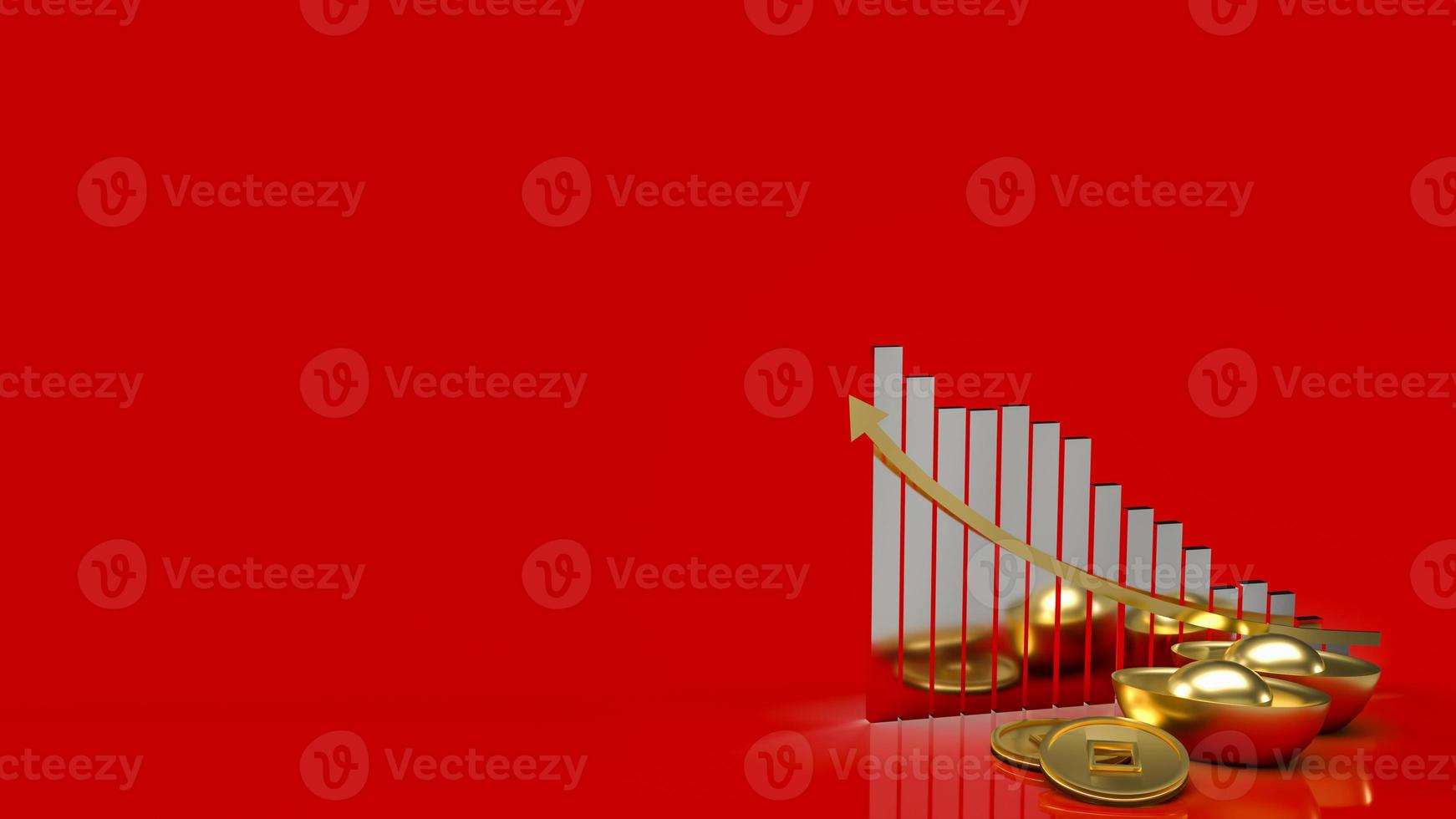 The Chinese gold money and chart for business concept 3d rendering photo