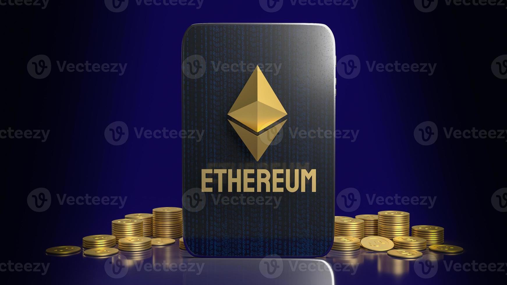 The  gold ethereum  cryptocurrency for business concept 3d rendering, Bangkok ,Thailand, 02-07-2021. photo