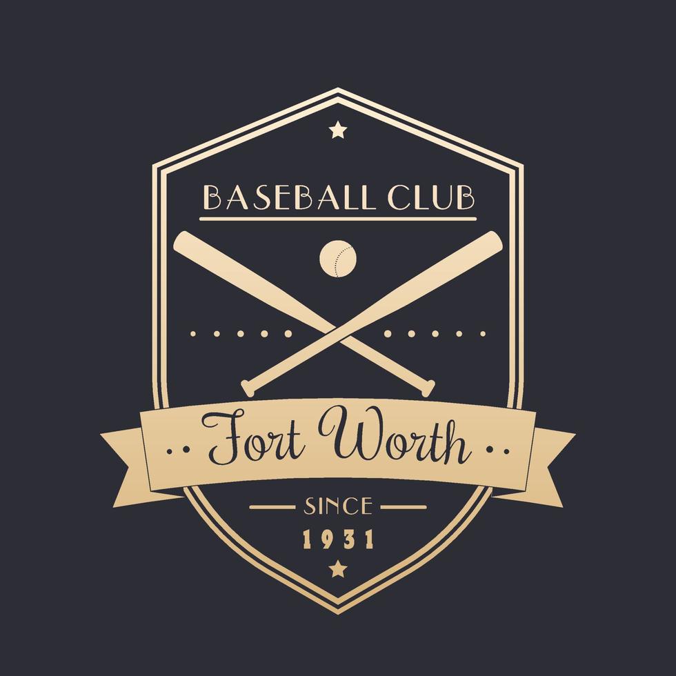 Baseball vintage emblem, logo, badge, gold on dark, vector illustration