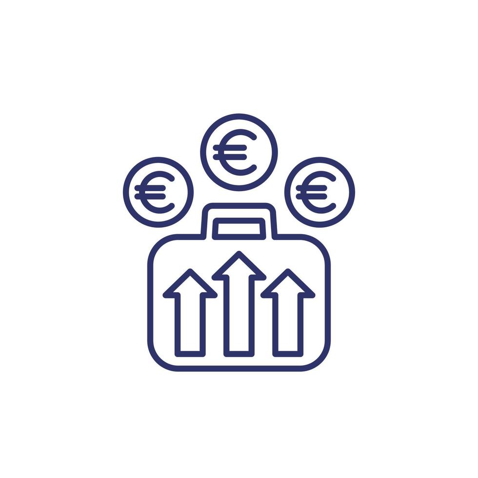 portfolio growth, profit increase line icon with euro vector