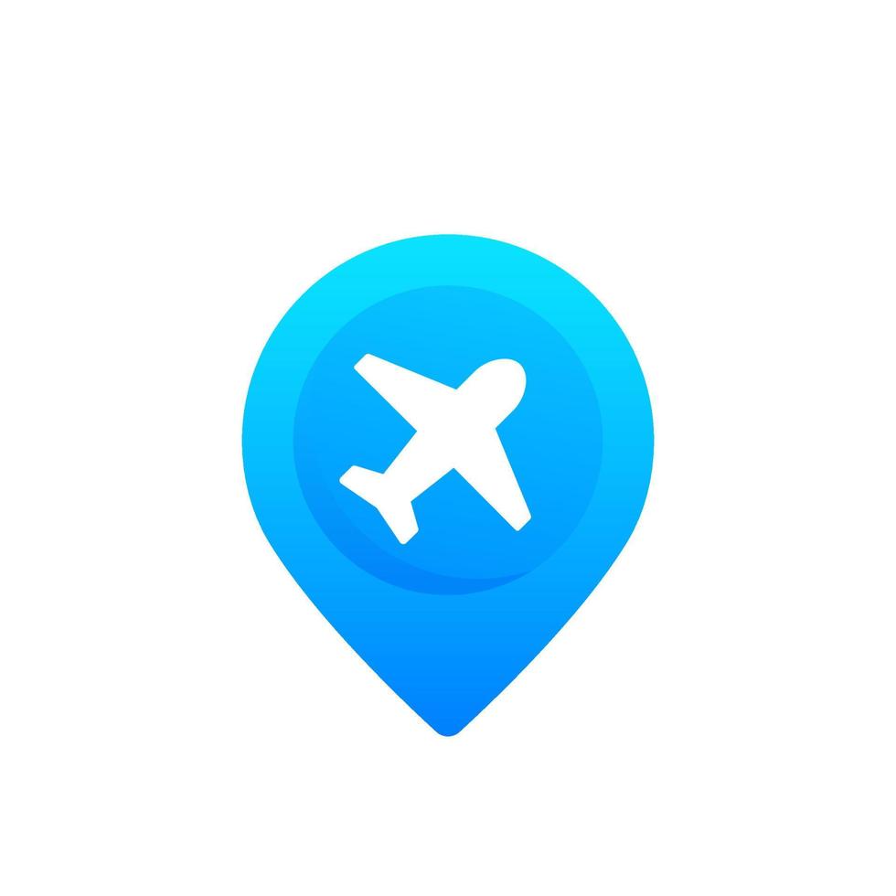 airplane and pin marker vector icon
