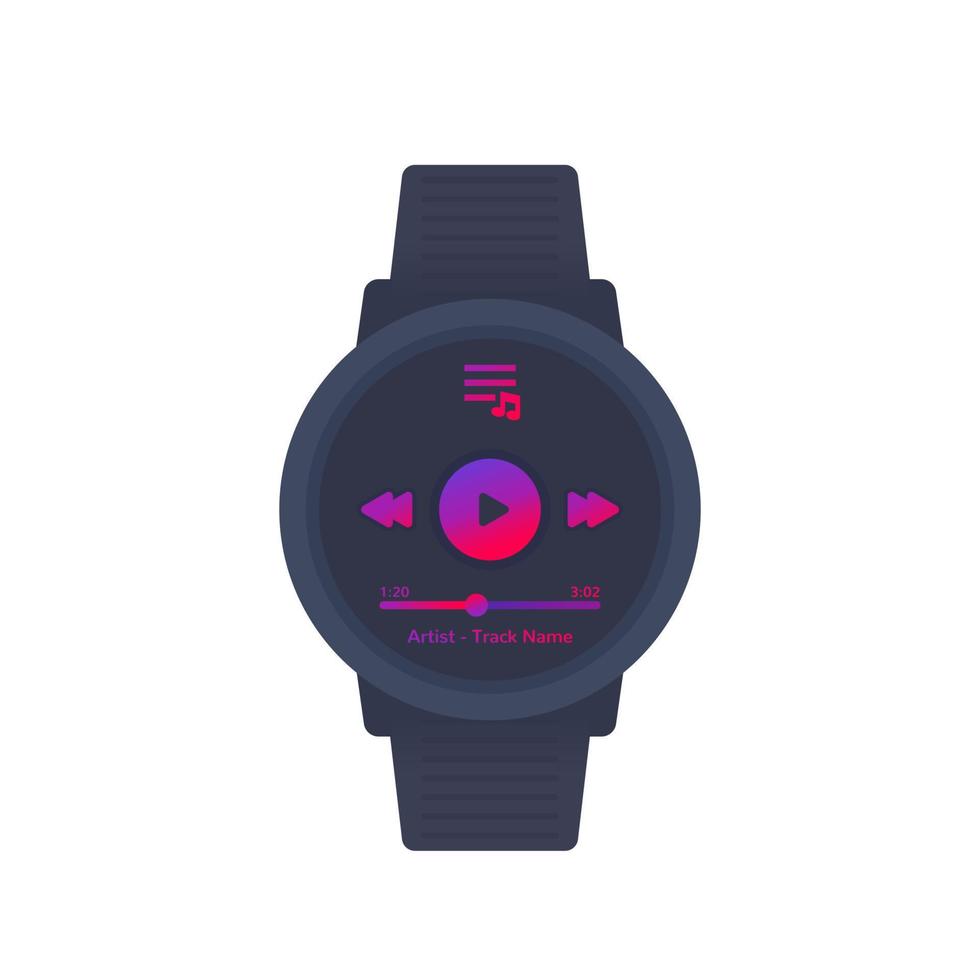 aplicación de reproductor de música para reloj inteligente, diseño vectorial vector