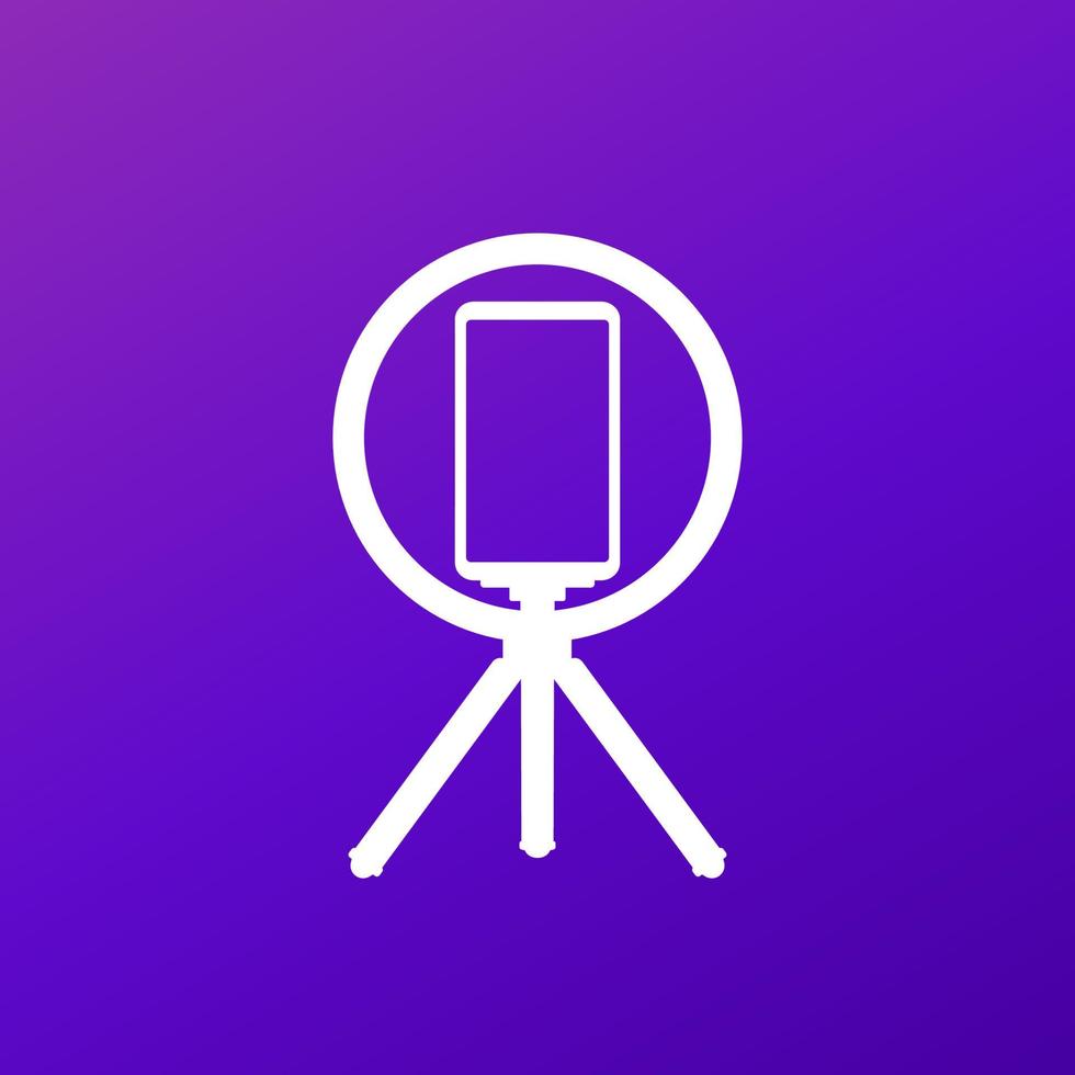 phone on tripod with ring light, vlog recording icon for web vector