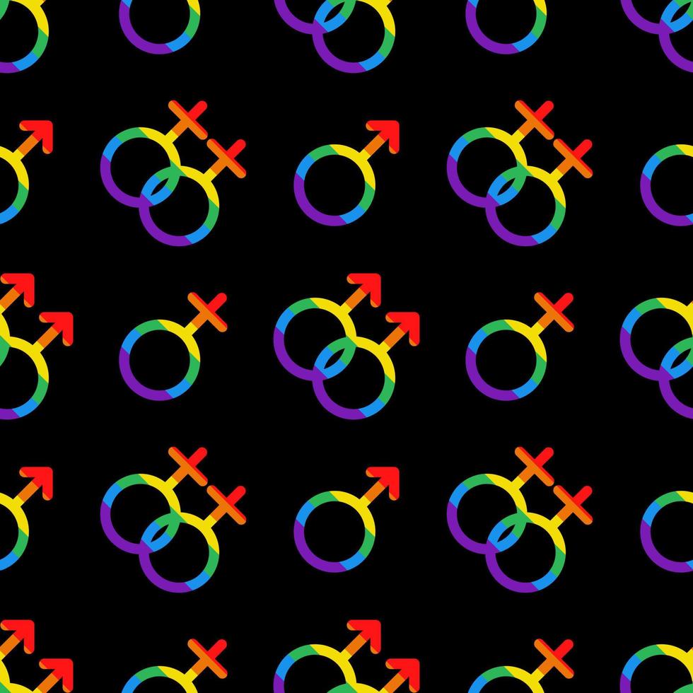 Vector seamless pattern with LGBT male and female symbols. Venus and mars signs in rainbow colors. Pride month. LGBTQ pattern.