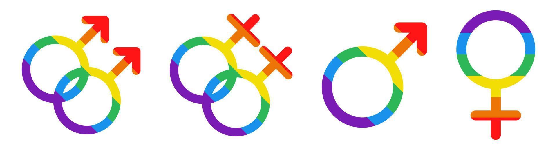 conjunto de vectores con símbolos lgbt masculinos y femeninos. Signos de venus y marte en colores del arco iris. mes del orgullo