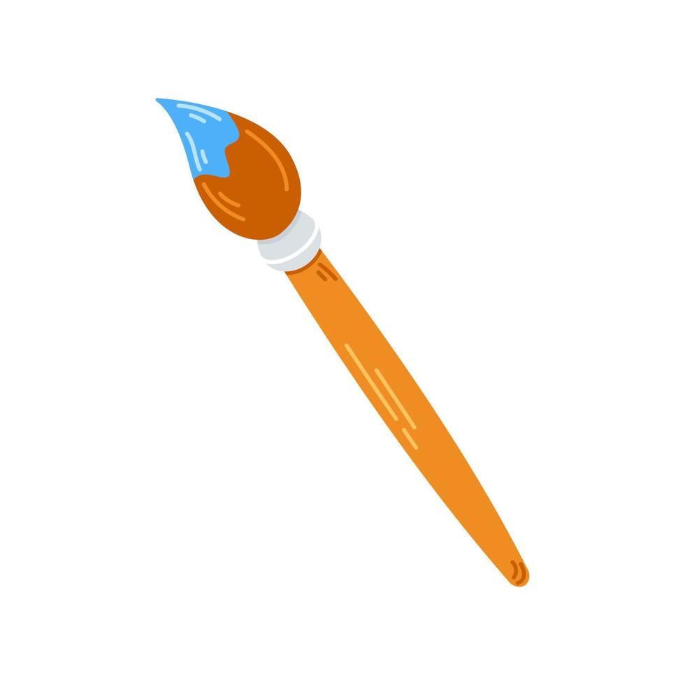 Vector cute paintbrush. Brush in blue paint. Back to school. Painter