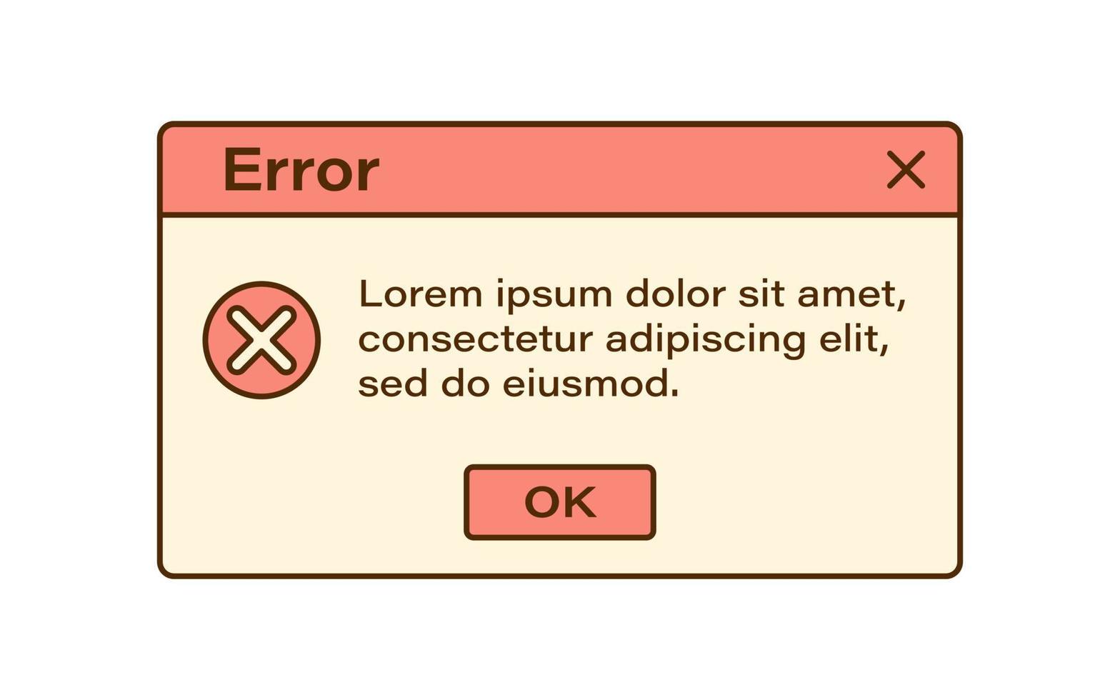 Vector retro vaporwave modal window. Vintage error dialog windows. Nostalgic UI. Retro computer interface. Error message.