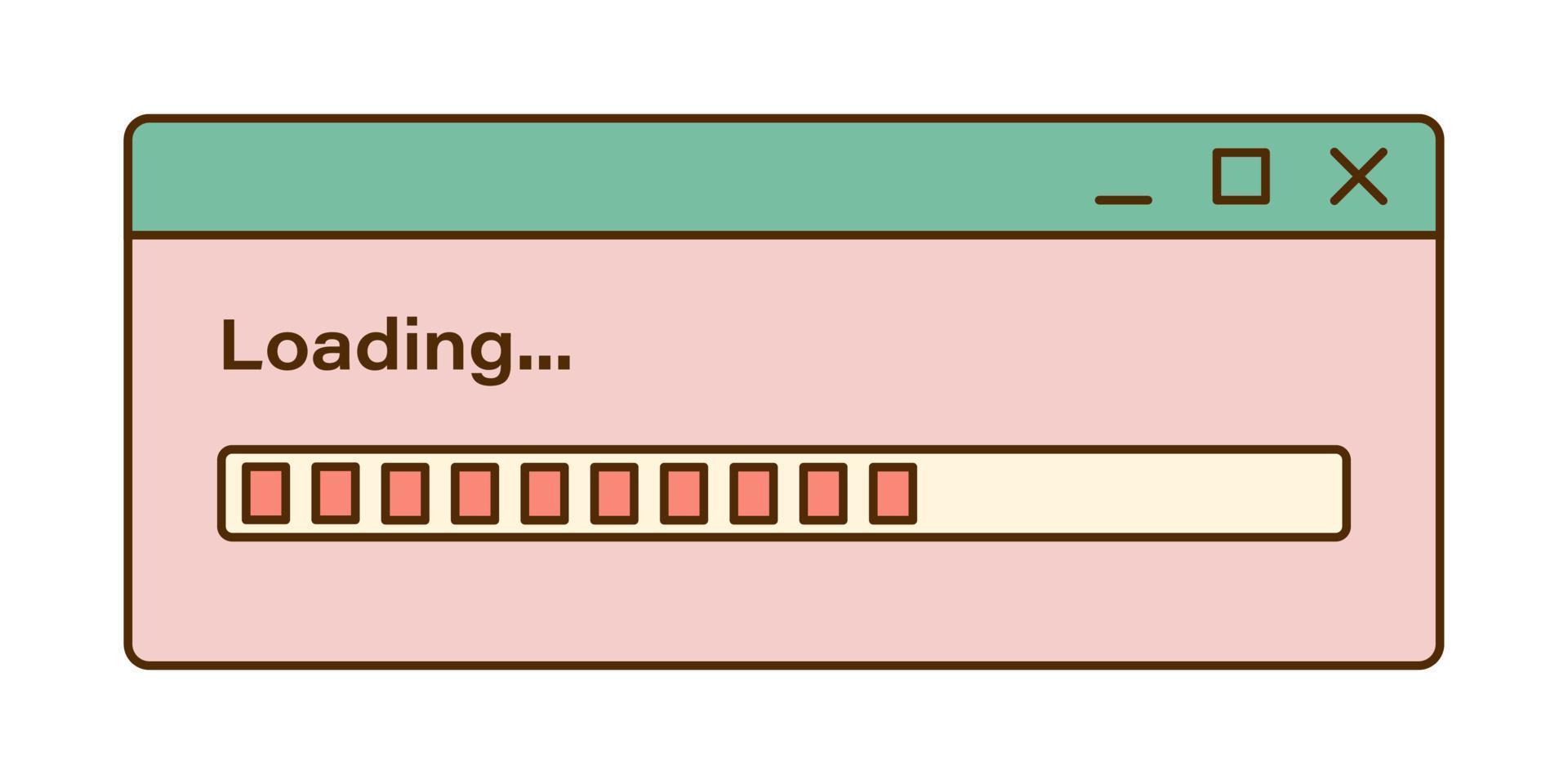 Vector retro loading window. Nostalgic UI. Retro vaporwave computer interface. Progress bar.