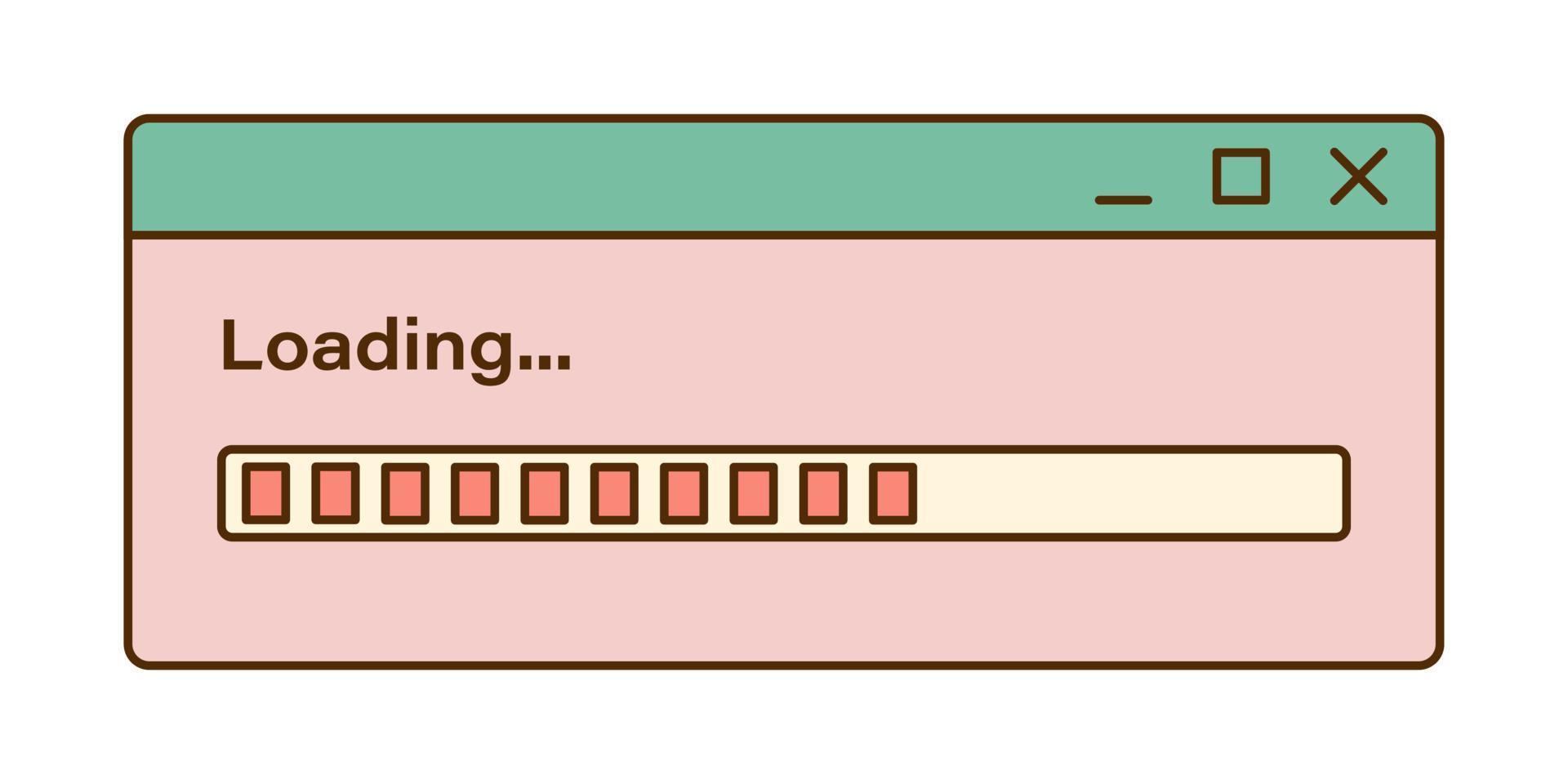 ventana de carga retro vectorial. ui nostálgico. interfaz de computadora retro vaporwave. barra de progreso. vector
