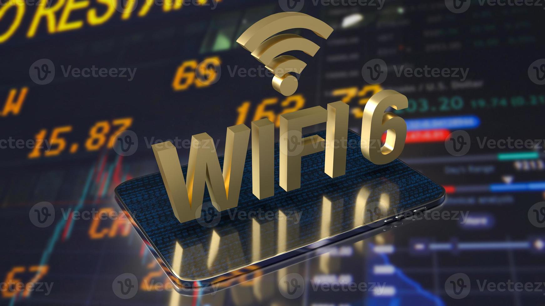 The gold wifi6 on smartphone for internet or technology concept 3d rendering photo