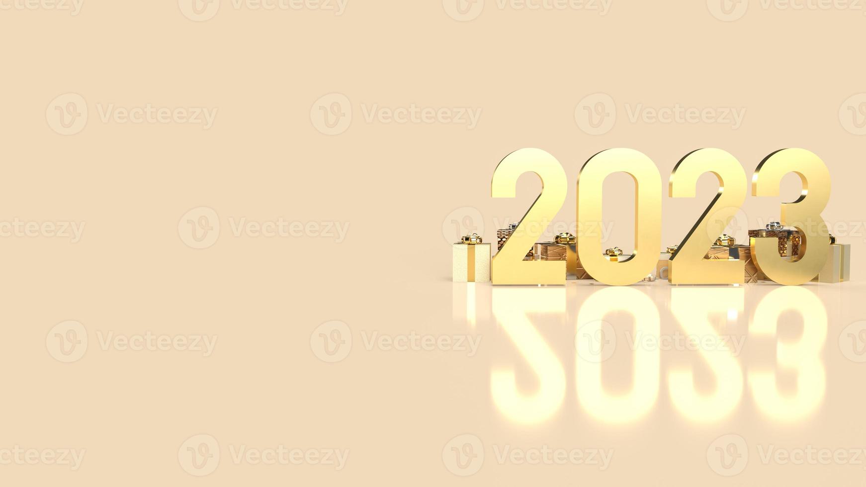 The 2023 gold number and gift box for celebration or happy new year concept 3d rendering photo