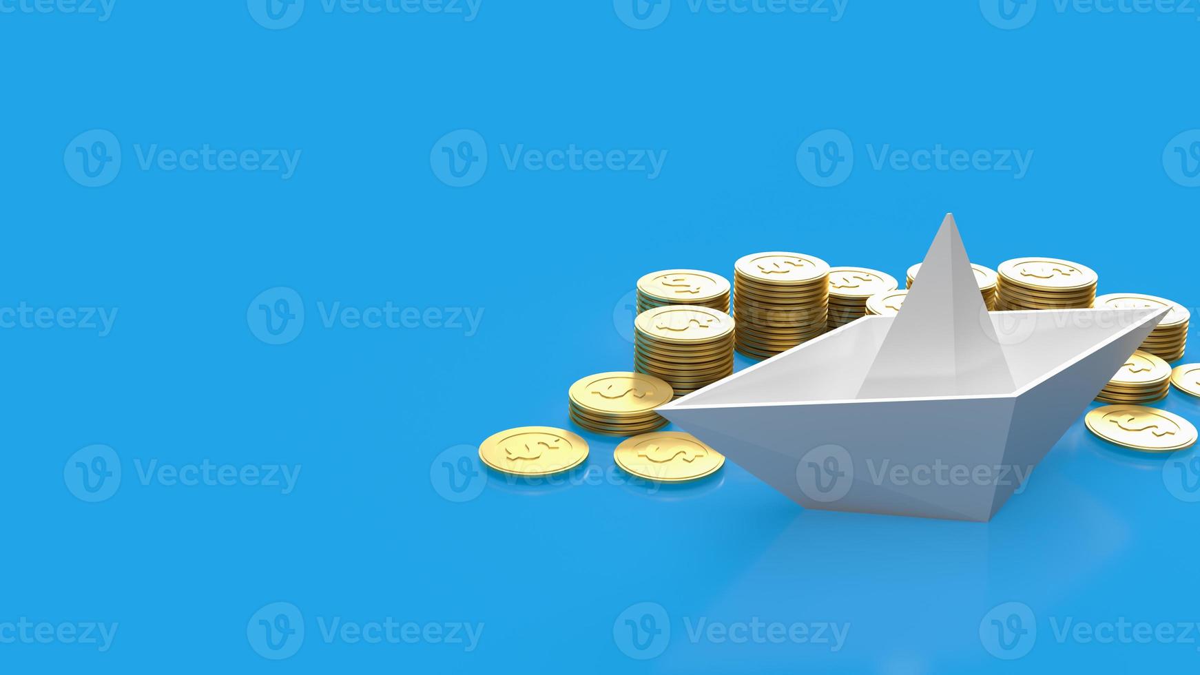 The white boat and gold coins  on blue background for business concept 3d rendering photo