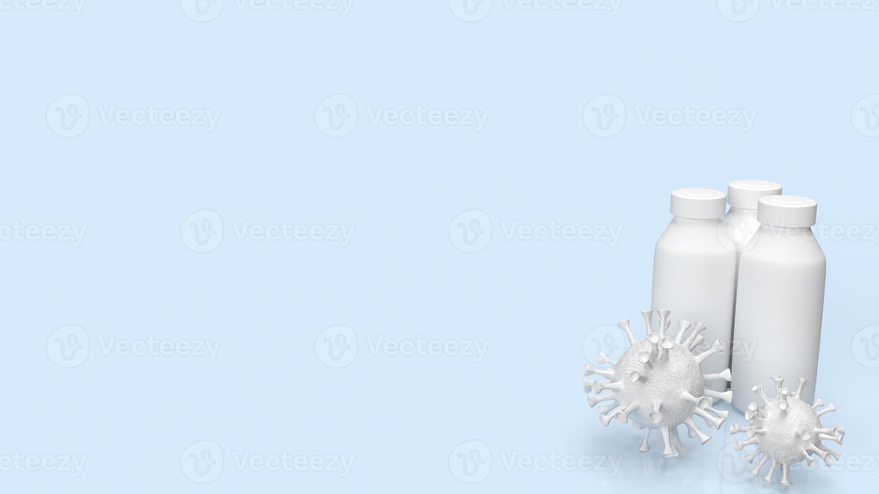 The white vaccine and virus on blue background for sci or outbreak concept 3d rendering photo