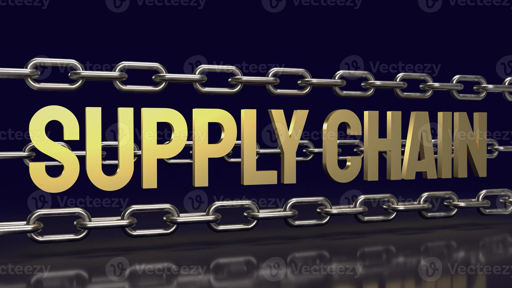 The metal chain and gold text supply chain for business or abstract  background  concept 3d rendering photo