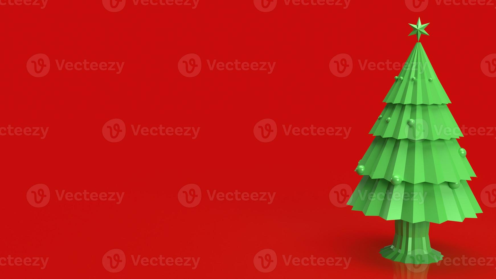 The green Christmas tree on red background for holiday celebration or  promotion business background 3d rendering photo