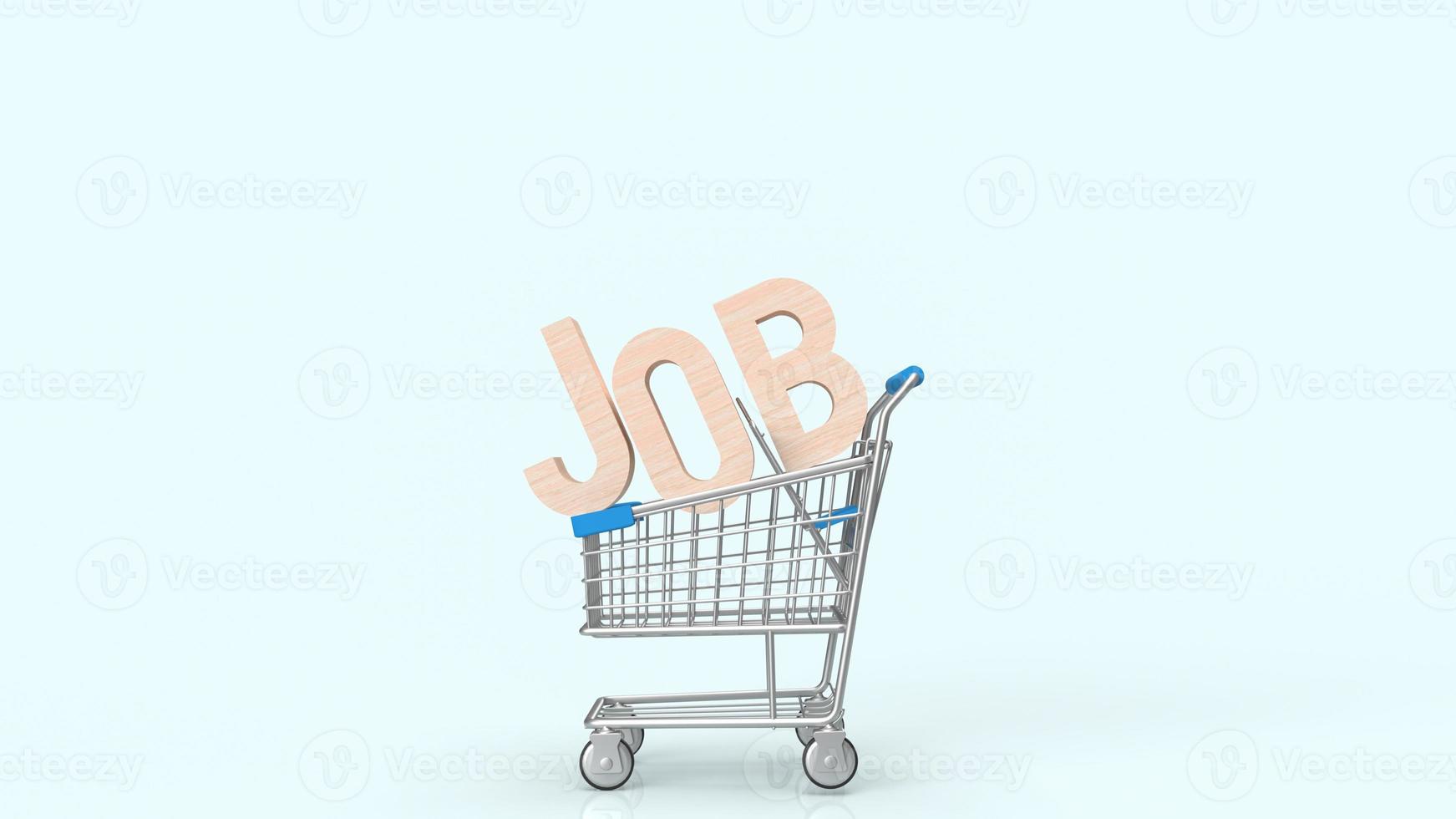 The wood text job on shopping cart blue background  for business concept 3d rendering photo