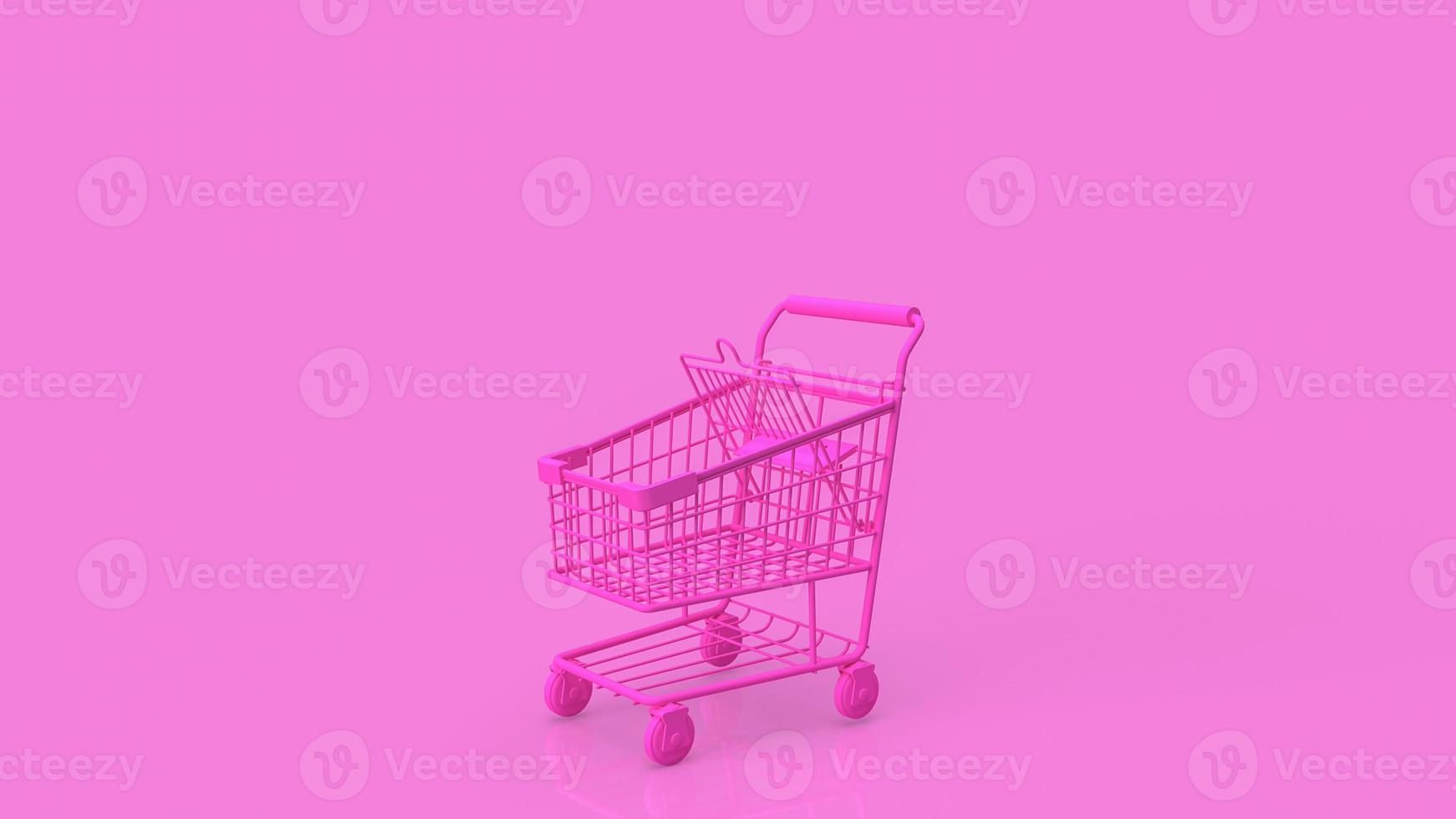 pink shopping cart  on minimal background 3d rendering photo