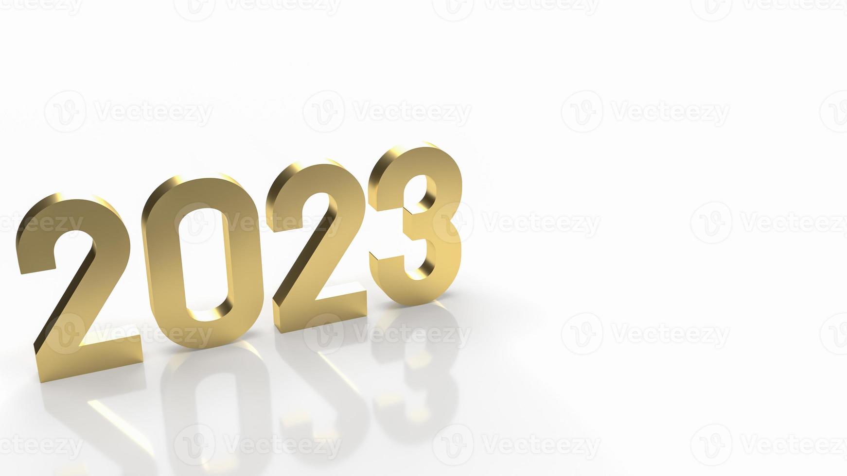 number 2023 gold on white background 3d rendering photo