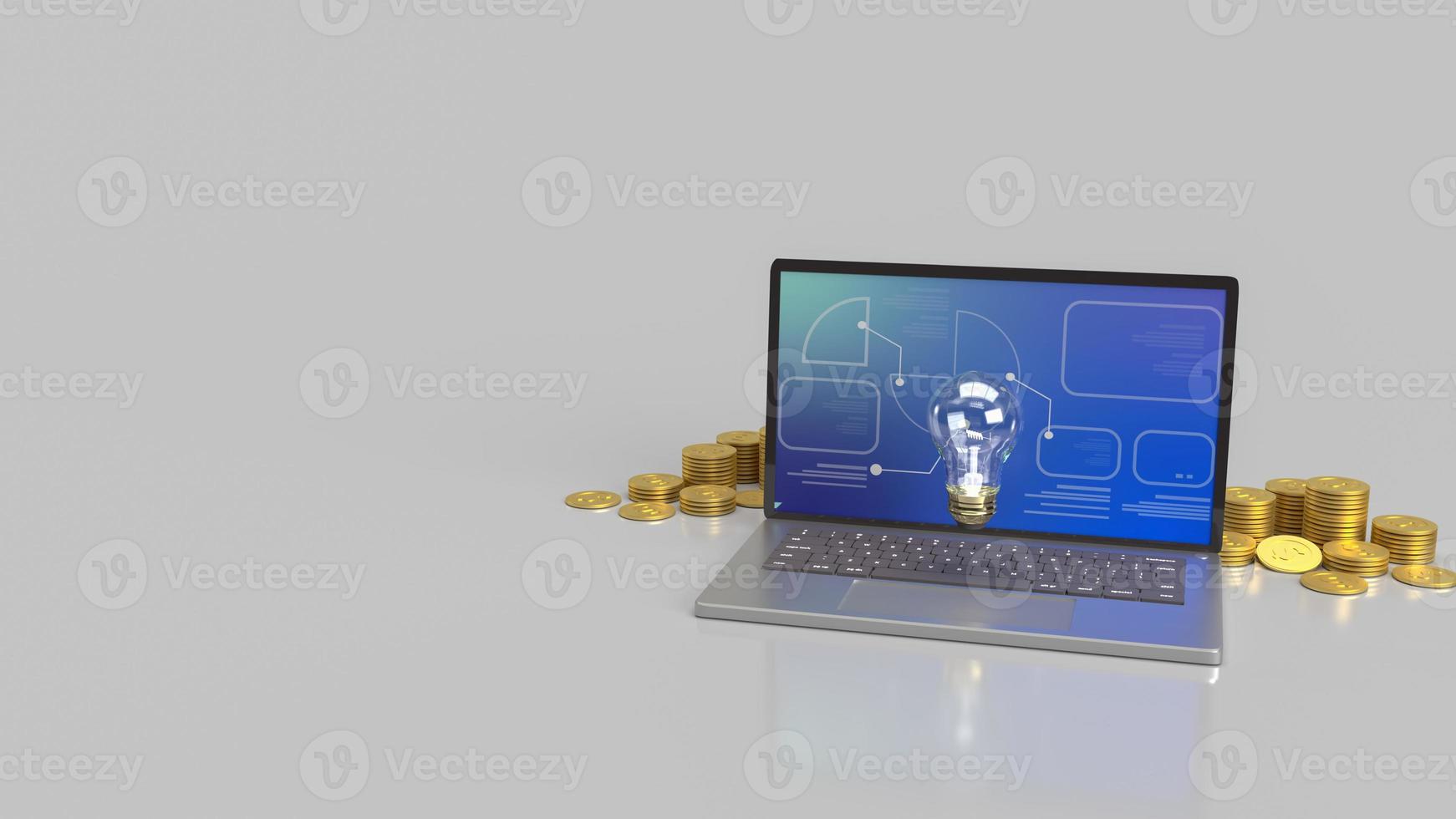 The  light bulb on notebook and gold coins  3d rendering. photo