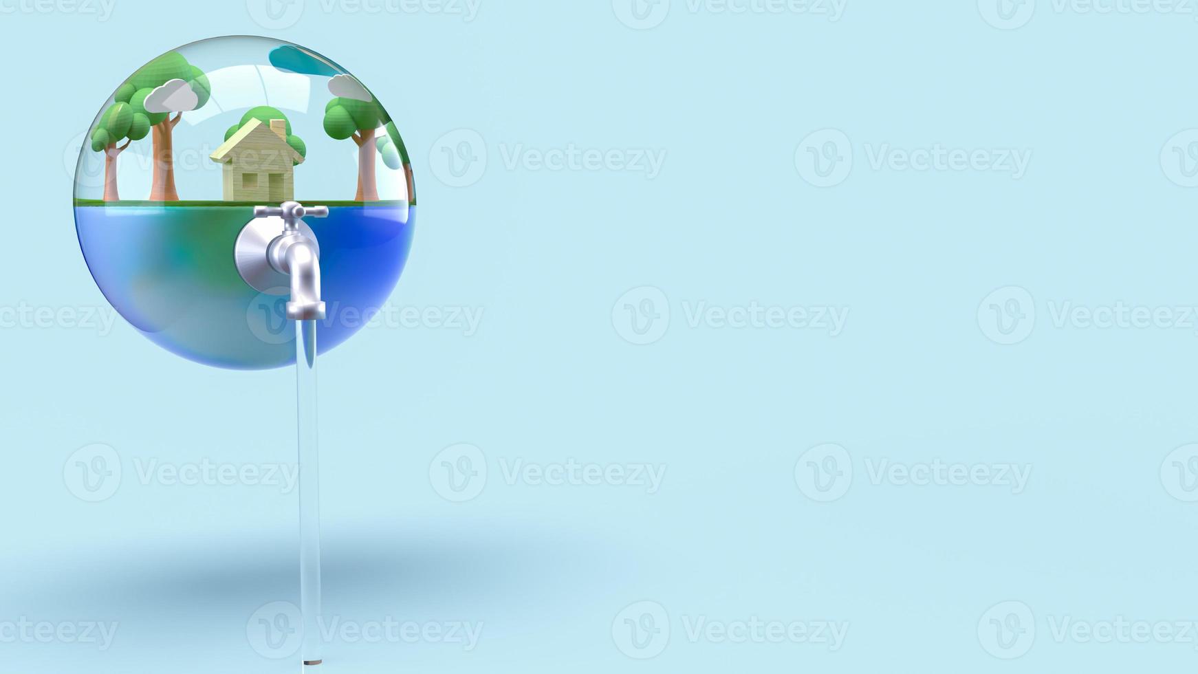 The earth in water drop for world water day or ecology concept 3d rendering. photo