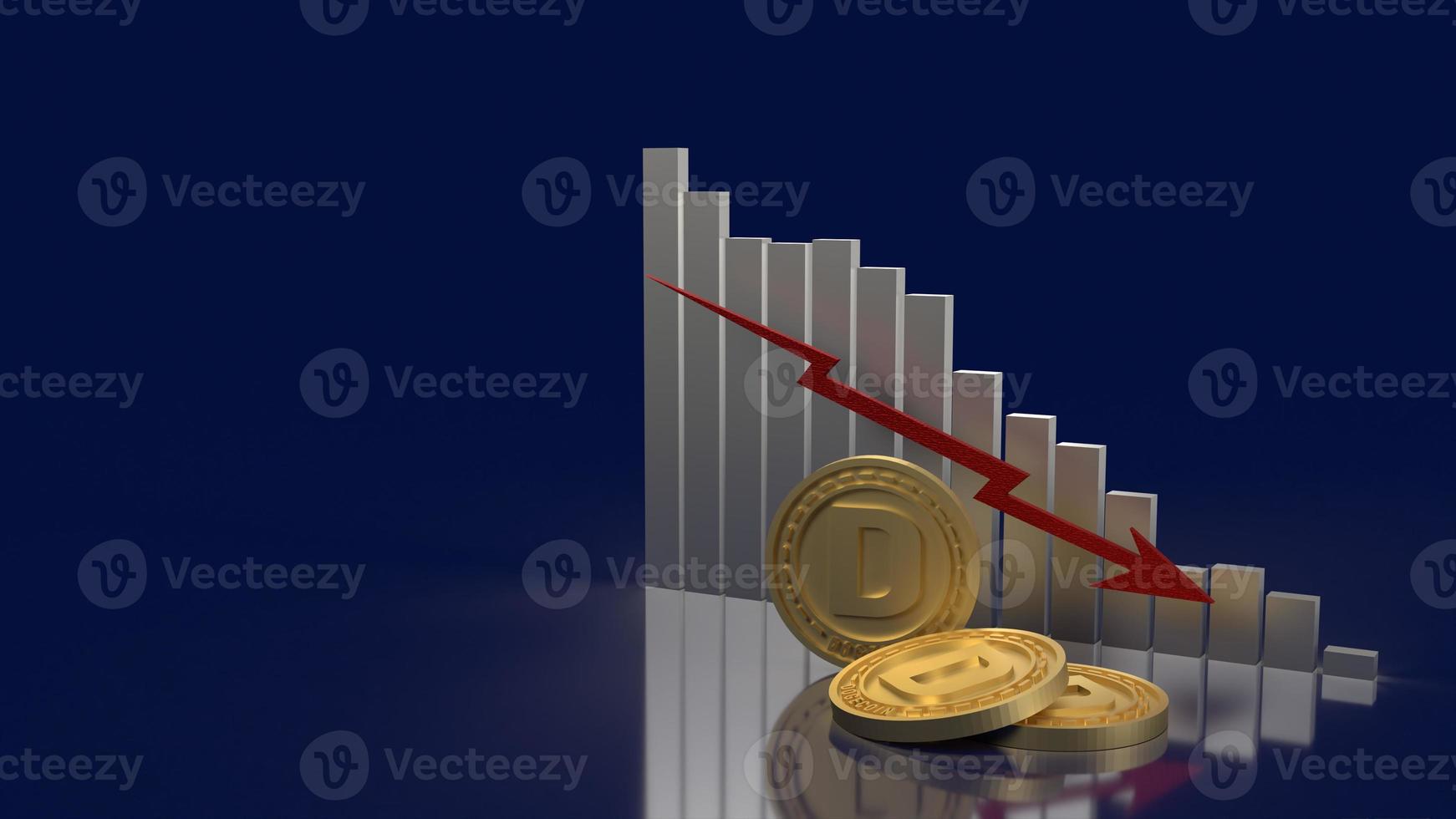 The gold dogecoin and chart  arrow down for cryptocurrency content 3d rendering photo