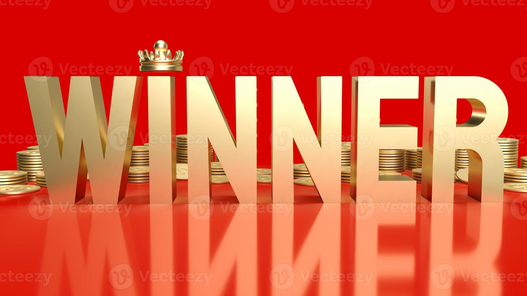 The gold winner on red background for business or challenge concept 3d rendering photo