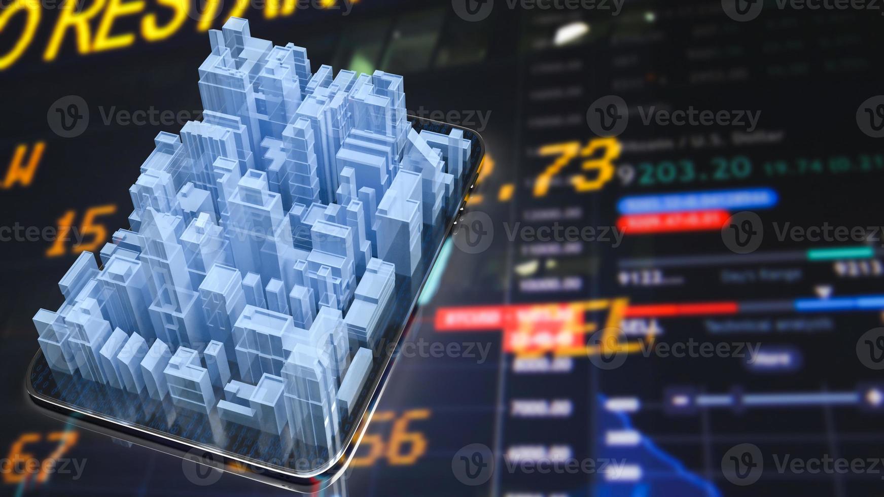 The city on smartphone for business concept 3d rendering photo