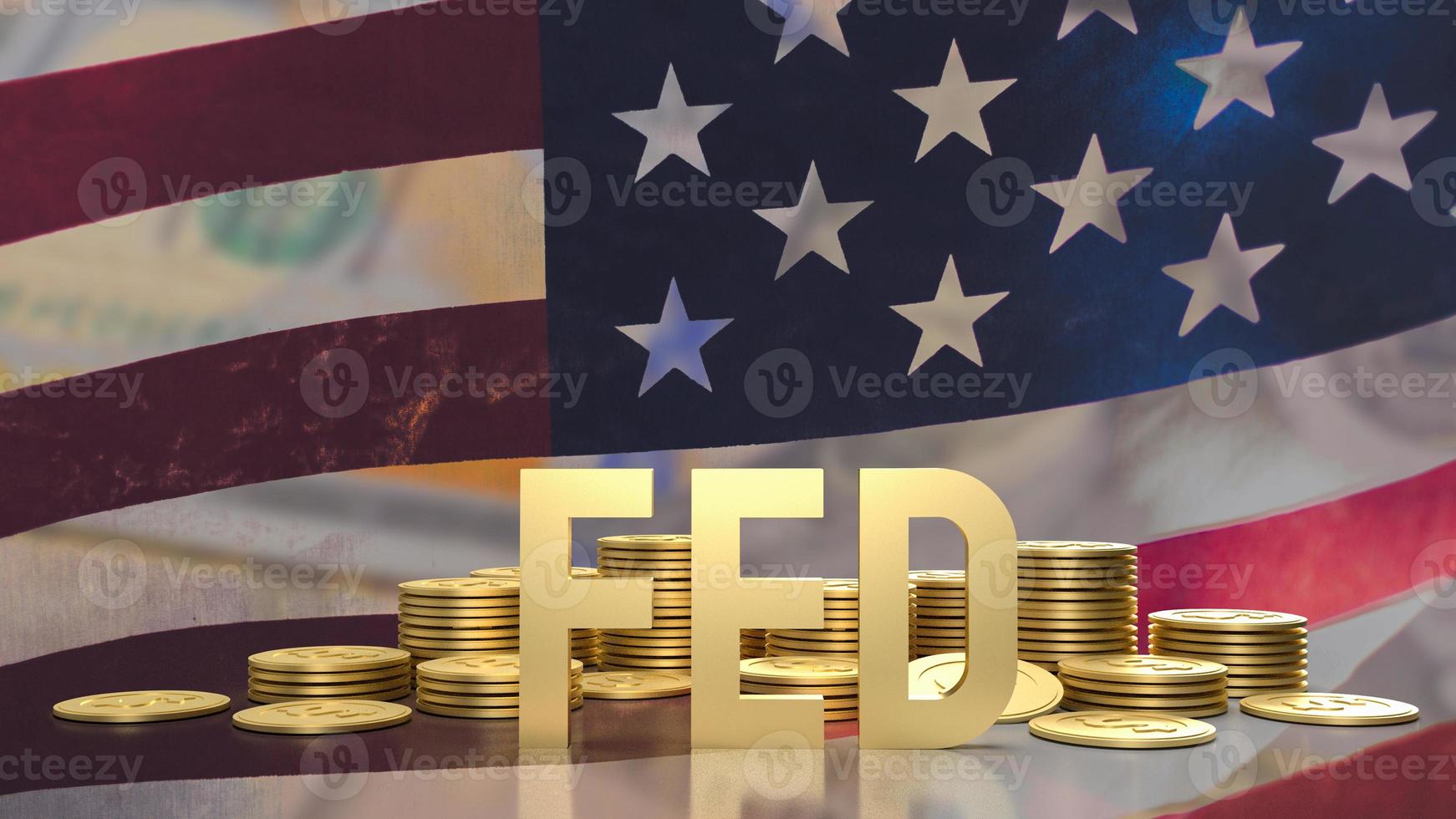 The gold text fed and coins on Usa flag background for business concept 3d rendering photo