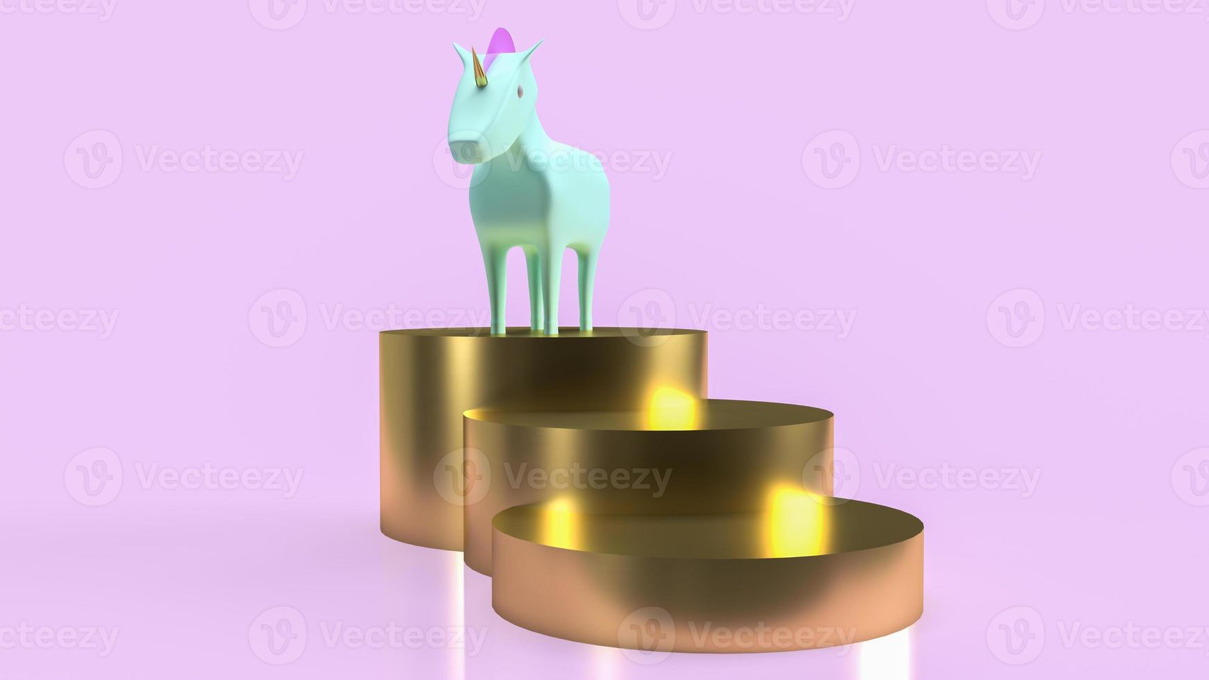 The blue unicorn and gold stairs for startup concept 3d rendering photo
