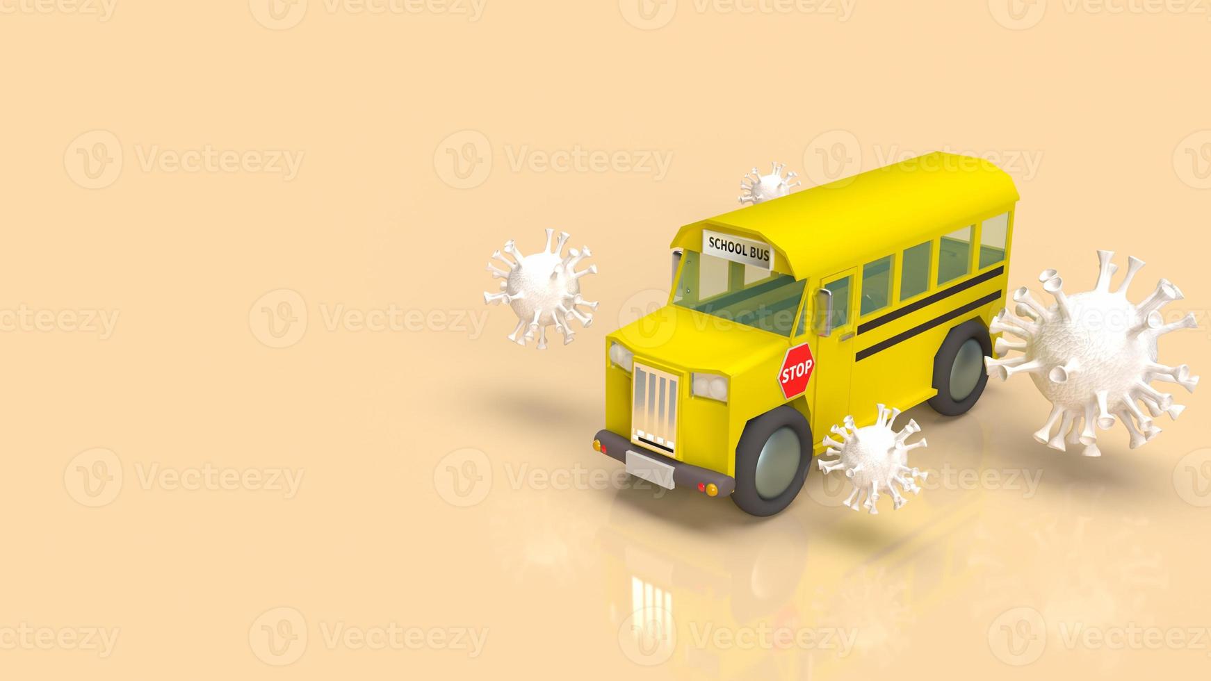 The school bus  and white virus for coronavirus crisis in school concept 3d rendering photo