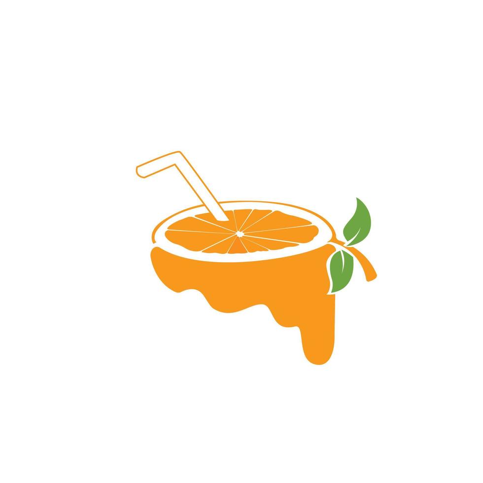 orange fruit logo in the shape of a glass with a straw vector
