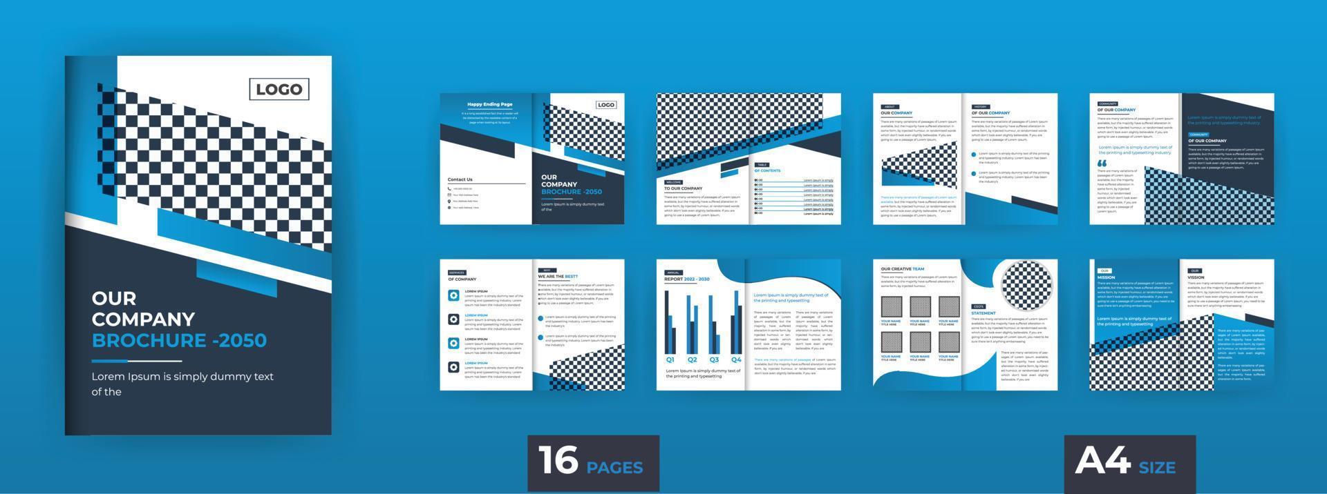 perfil de empresa de diseño de folleto comercial con formas modernas de degradado, diseño de folleto de 16 páginas vector