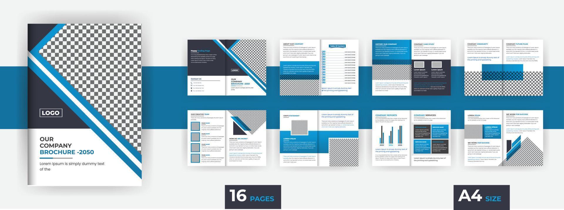 perfil de empresa de diseño de folleto comercial con formas modernas de degradado, diseño de folleto de 16 páginas vector