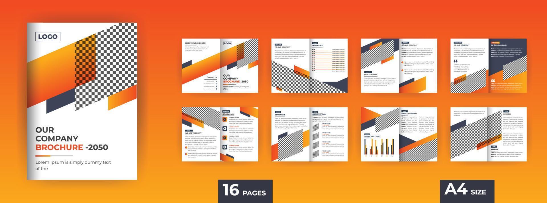 perfil de empresa de diseño de folleto comercial con formas modernas de degradado, diseño de folleto de 16 páginas vector