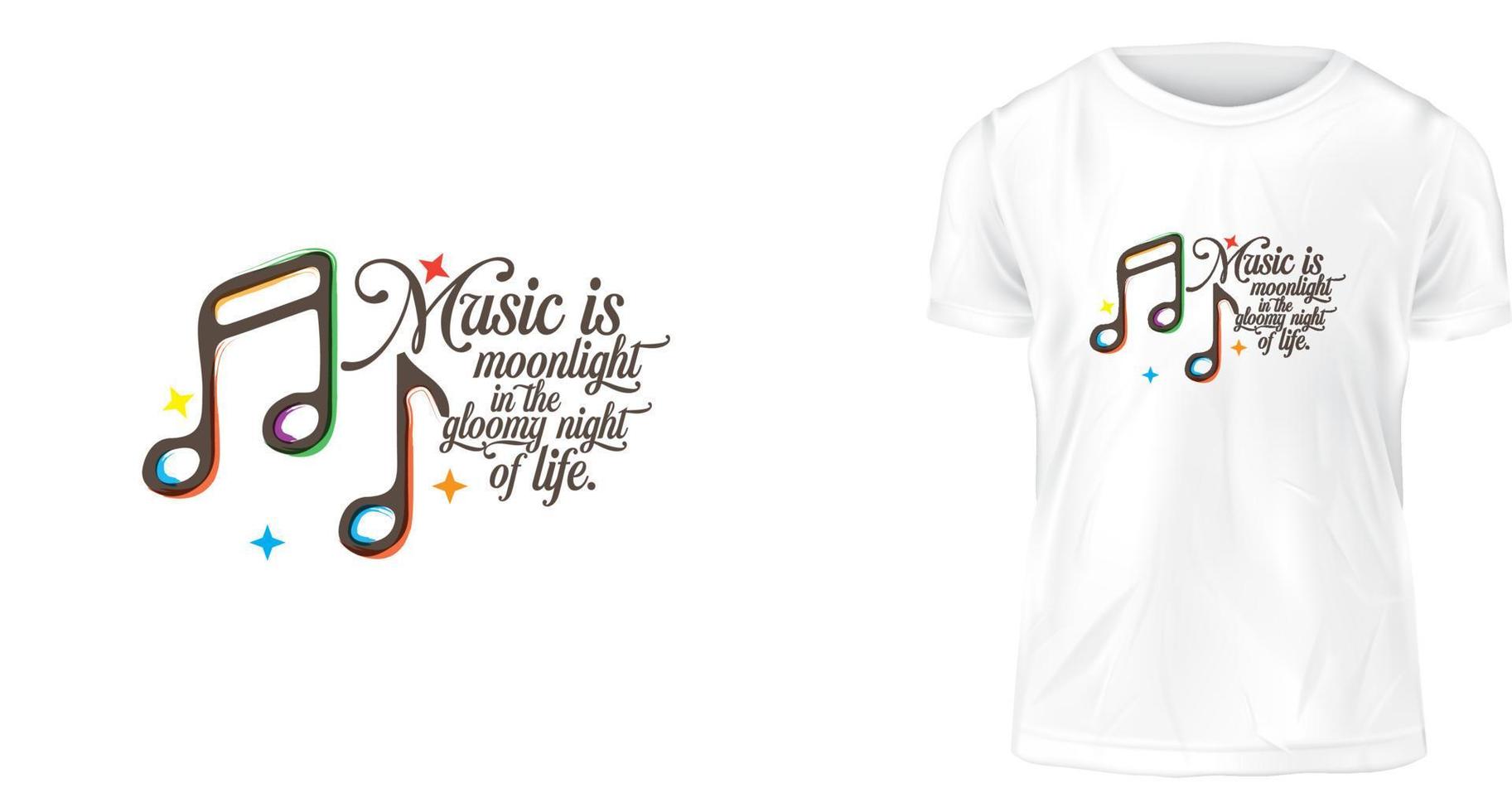 concepto de diseño de camisetas, la música es luz de luna en la sombría noche de la vida. vector