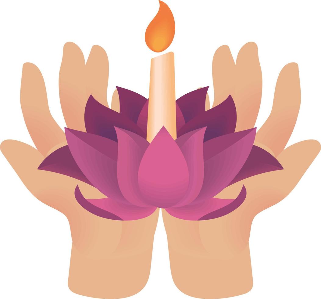 hand holding lotus lamp vector