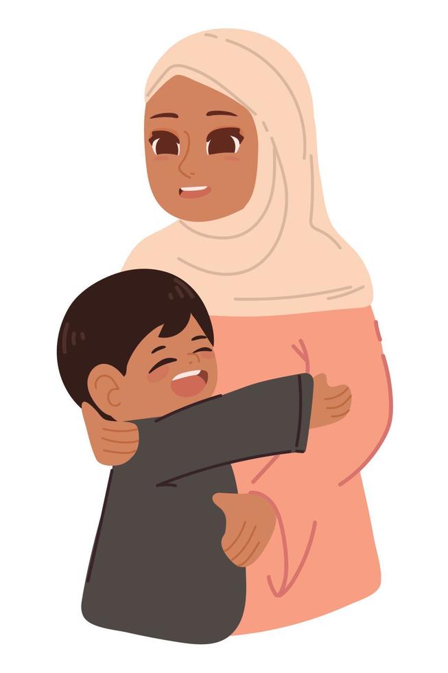 muslim mother and son vector