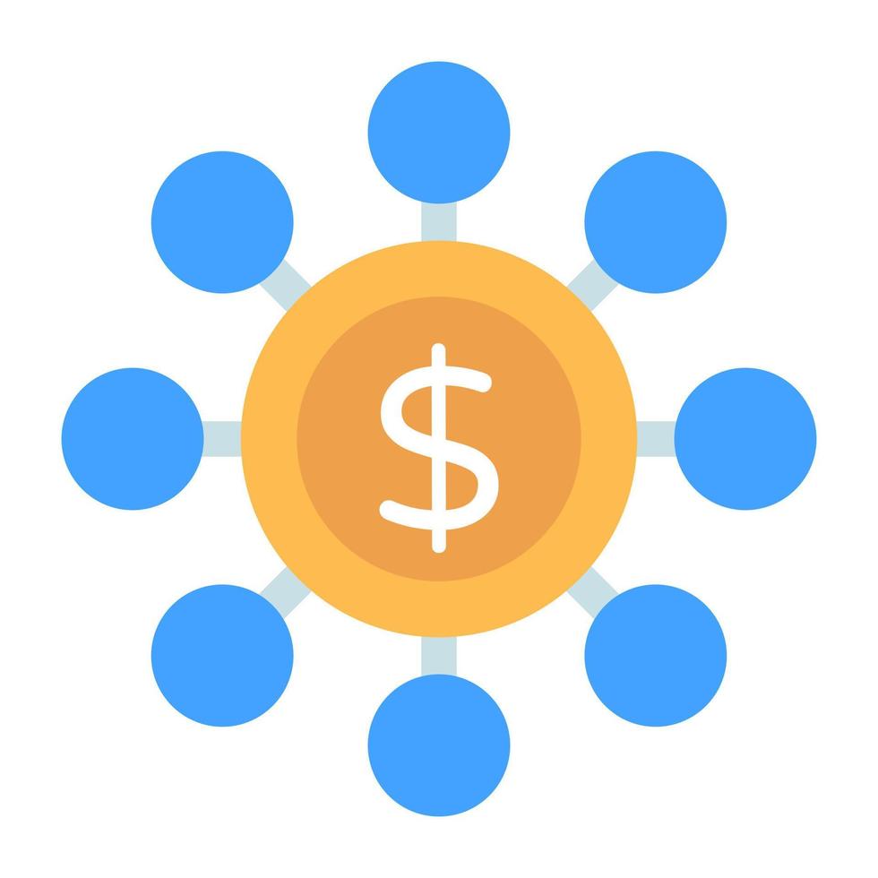 Dollar with nodes, concept of money network icon vector