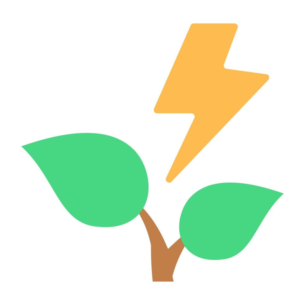 Leaves with bolt, flat design icon of eco power vector