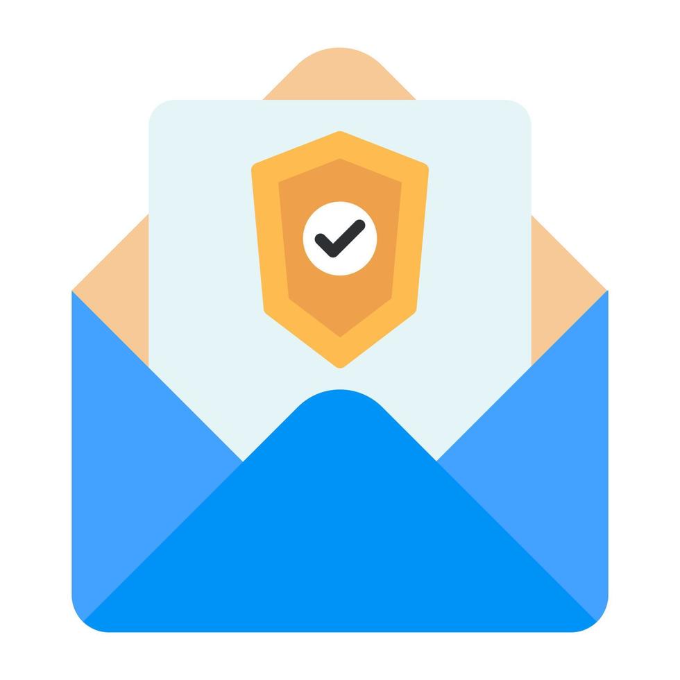 Shield on letter inside envelope, icon of secure mail vector