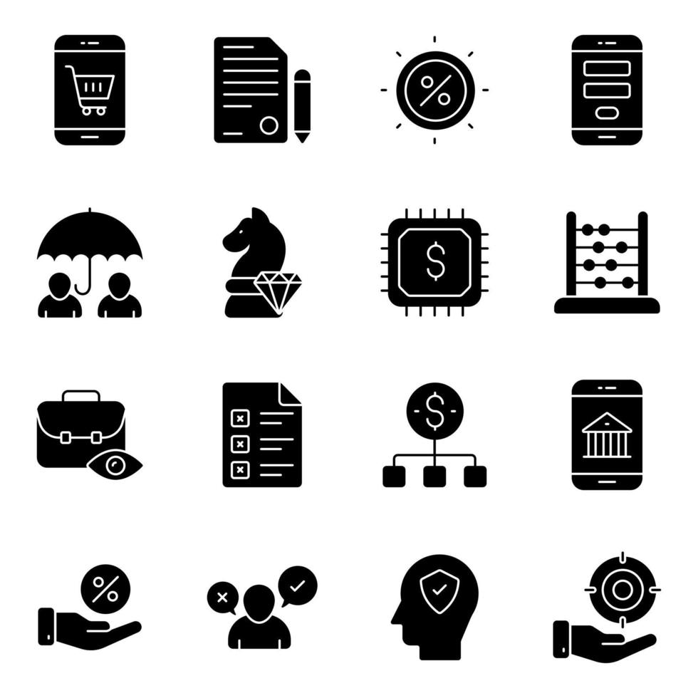 Pack of Business and Ecommerce Solid Icons vector