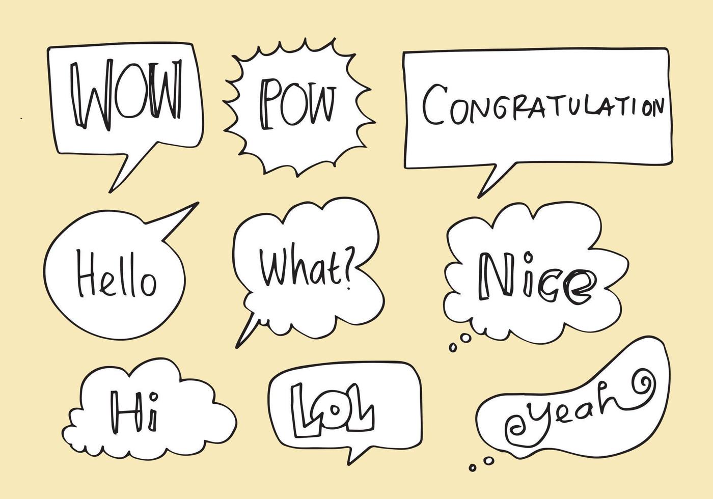 Hand drawn speech bubbles with lettering text. vector illustration.