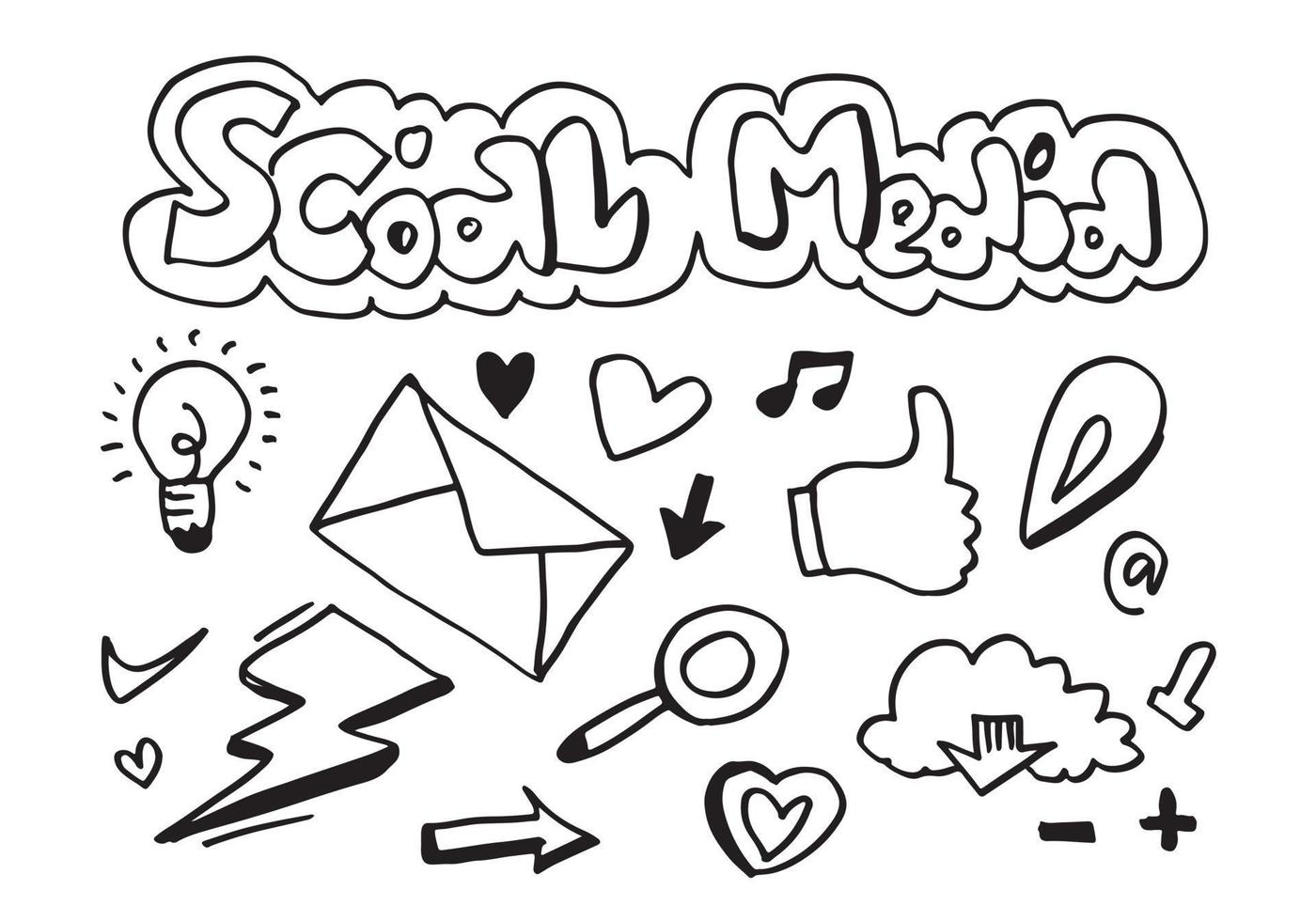 Vector line art Doodle cartoon set of objects and symbols on the Social Media theme.