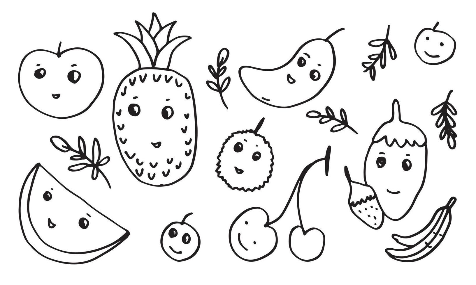 Doodle fruit set. hand drawing of fruits in different styles. vector