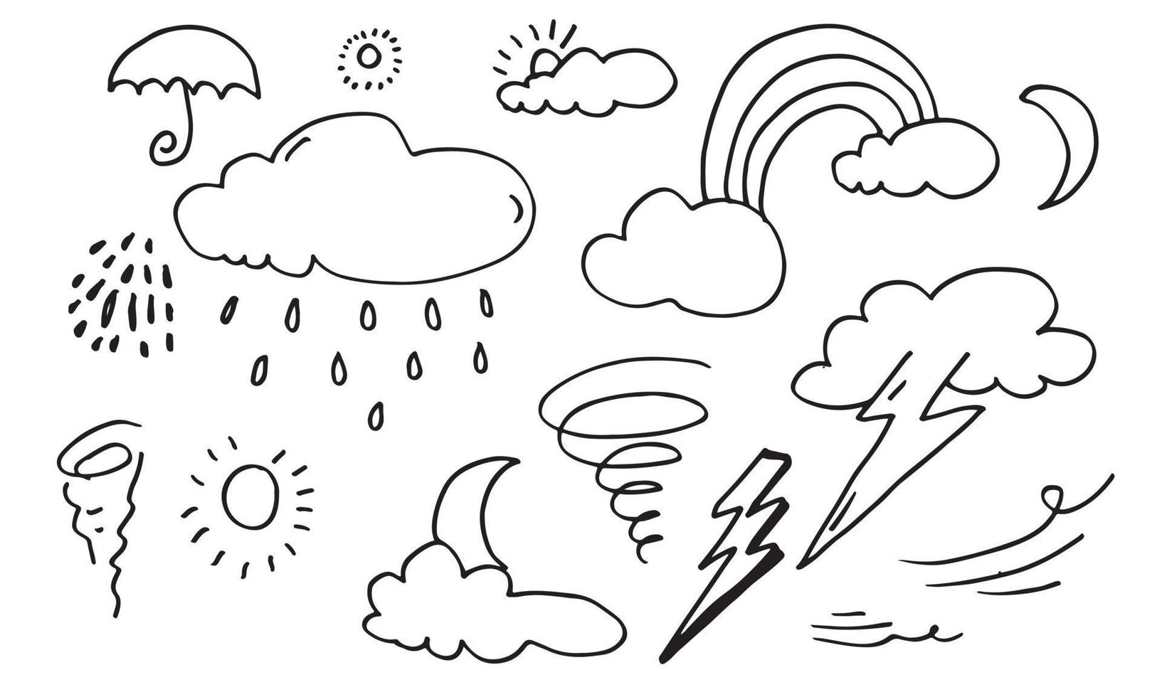 Weather Doodle Vector Set isolated on a blue background. hand drawn vector illustration.