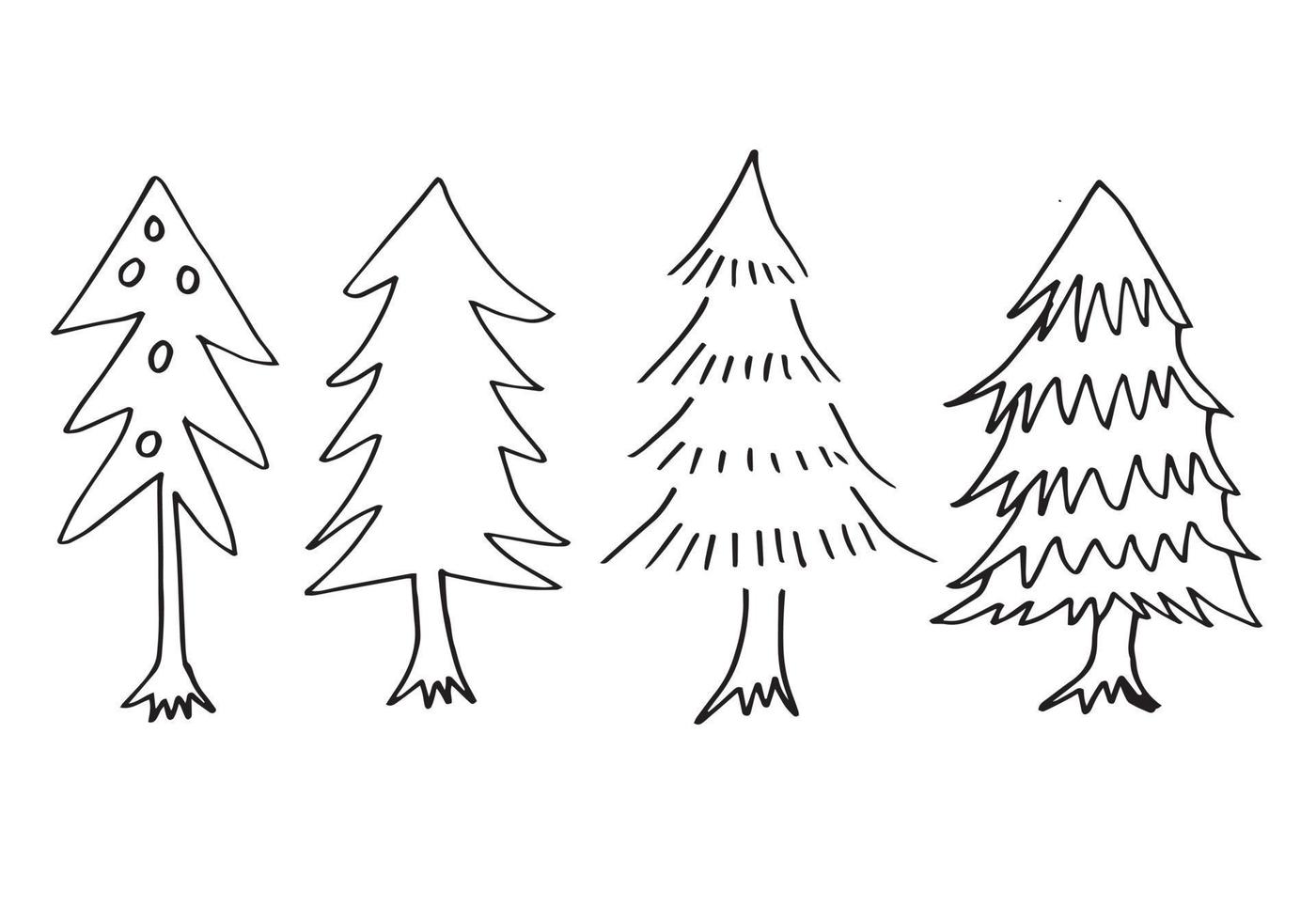 doodle park forest conifer abstract silhouettes outlined trees in black color collection set vector